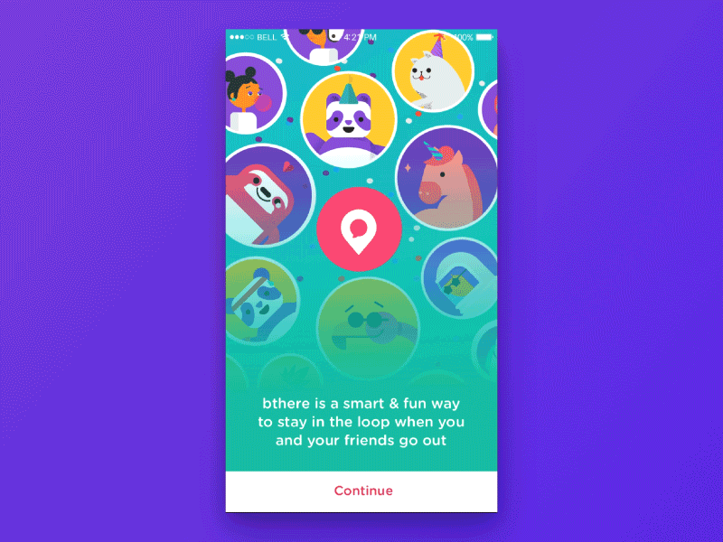 bthere - Onboarding Walkthrough animations characters illustrated interactions ios onboarding playful principle ui walkthrough