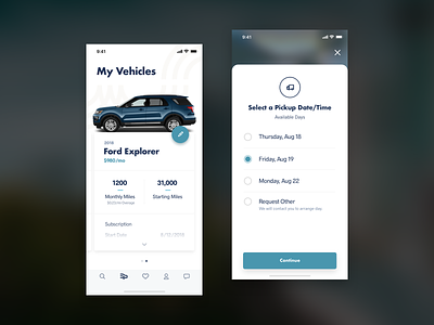 Automotive Subscription cards cars clean interaction ios layout mockup ui