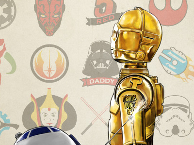 Droids Don't Cry c3p0 digital painting droids illustration r2d2 sci fi science fiction star wars tattoo
