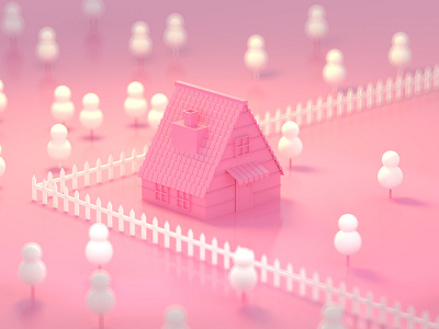 Pink house 3d c4d casa cinema4d home house lowpoly lowpolyart pink render