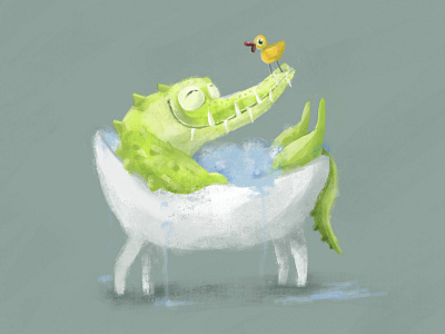 Croc Bath Time alligator animal character character design characters cocodrilo croc crocodile drawing illustration ilustration pose procreate procreate app procreate brushes reptile wildlife