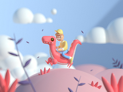 Dino´s Time 2d 3d 3d art 3d artist 90s animal animals cartoon character character design cinema4d dino dinosaur riding