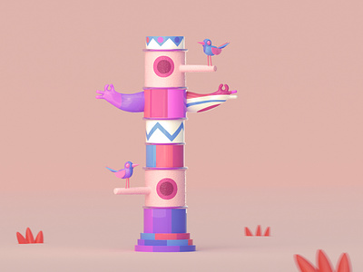 Bird Totem animals bird cartoon character character design cinema4d colorfull colors design pink totem tree zbrush