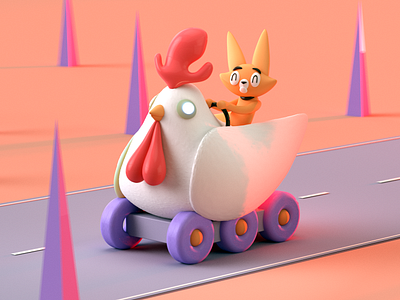 Cat & rooster 3d animal animals b3d c4d cartoon cat character character design cute doodle dude illustration redshift rooster zbrush