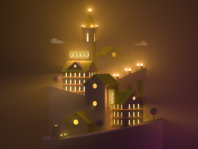 Foggy Village 3d cartoon design foggy house illustration mist niebla village