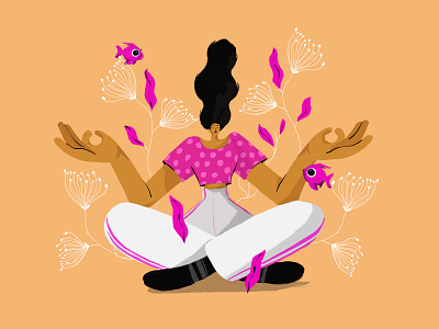 Sea Yoga character character design fish flat girl illustration lady love meditation procreate profile woman yoga