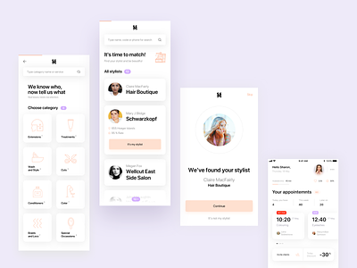 Hair app beauty categories dashboard hair hair care looks mobile pairing stylist search ui ui ux ux