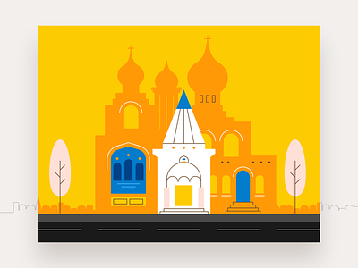 St Nicholas Russian Orthodox Cathedral architecture building church city fireart fireart studio flat illustration mytaxi orange yellow