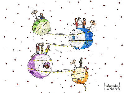 2cm Humans - Friendship art artwork design drawing galaxy illustration minimal planets universe