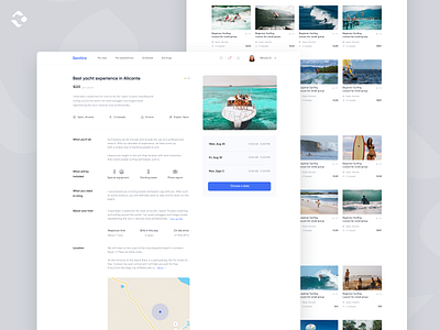 Sentire Marketplace - Experience Page adventure airbnb booking clear commercial design ecommerce experience lifestyle marketplace platform shop travel trip yacht