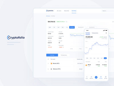 Cryrtocurrency wallet - Portfolio page app bitcoin bitcoins chart clean crypto wallet cryptocurrency dashboad ethereum exchange holdings ios portfolio statistic timeline ui uiux