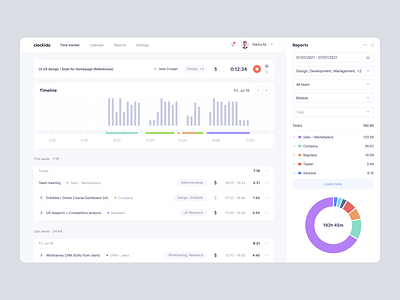 Time tracking dashboard app application clean dashboard dashboard design design minimal project management reports time management timeline timer timesheet ui design user interface ux web application