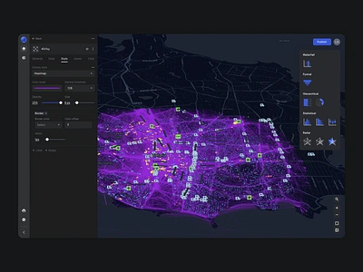 Data map visualisation analytics app big data chart clean dark ui dashboard data data science data vusialisation dataviz design enterprise infographic interface map product saas web application widgets