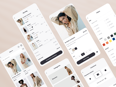 E-commerce mobile app app checkout clean clothing design e commerce e commerce design e commerce shop ecommerce app ecommerce design fashion filter ios minimalistic mobile design mobile ui online store product cart product page shopping cart