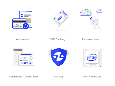 Hosting Icons vol.2 cloud control cpu hosting intel monitoring payments process remote security ssd