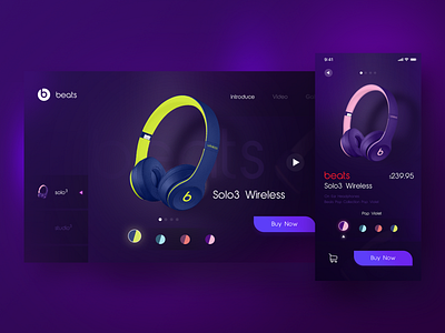 Beats Earphone Web&App design app color dark dark app earphone pink product ui violet wen