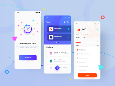 Manage Time application blue colok control developer gradient color gradients list manage options orange purple section simple slider start submit swift time total