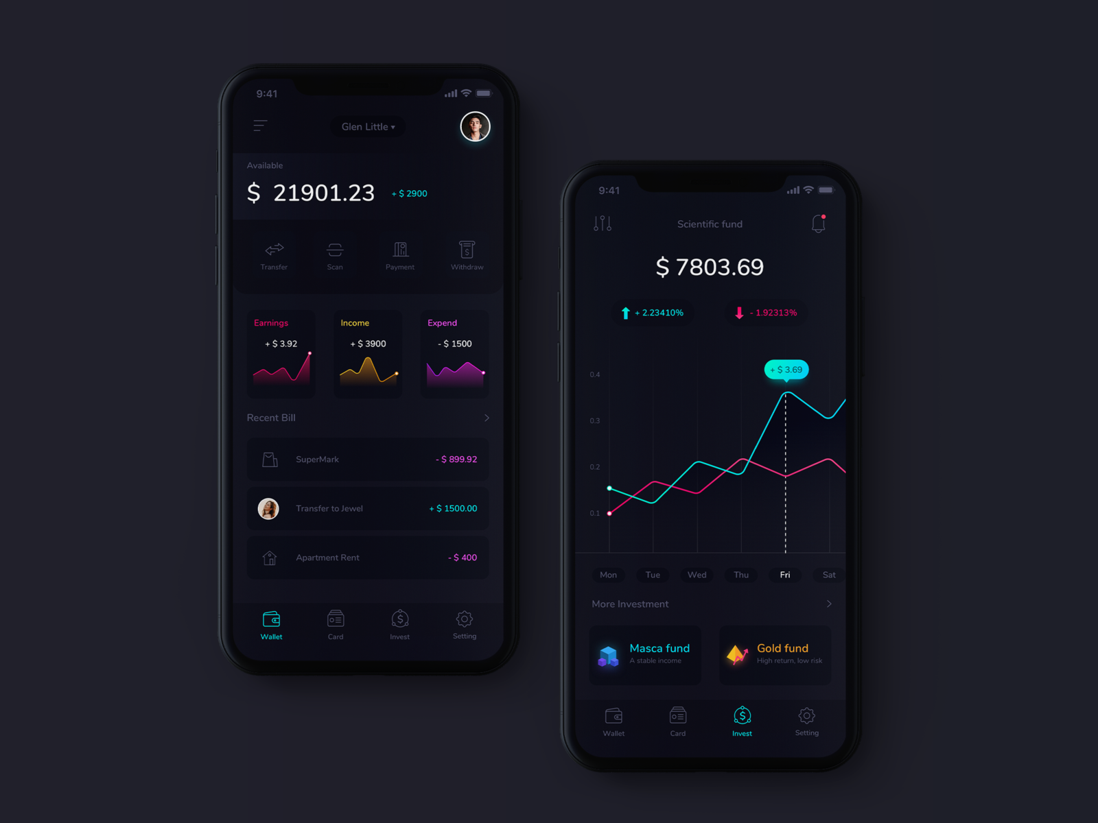 Statistic Wallet Dark UI by DES_TL on Dribbble