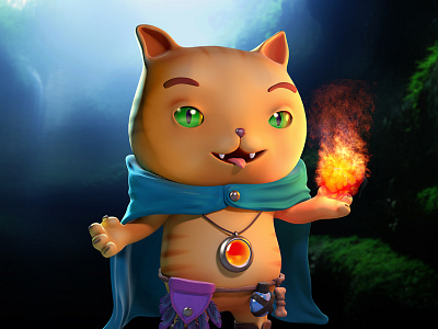 Magic cat 3d cat character flame game looi magic modo zbrush