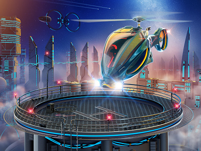 Insecopter v2 concept future helicopter helipad modo sci fi skyscraper