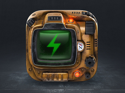 Fallout.fm icon 3d android app fallout game icon ios metal modo pip boy rusty screen