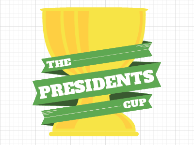 The Presidents Cup cup green logo ribbon yellow