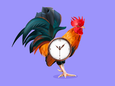 Rooster clock.. Illustration