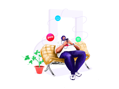 Online Music app design enjoying gaana illustration landing page online music spotify ui design