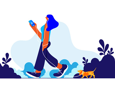 Listening Music while walking 2d art 2d character app character characters design enjoying flat illustration illustration ux ui india ui ux vector web