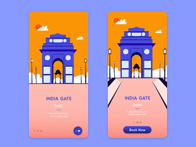 Delhi_Onboarding Screens 2d art app branding design flat illustration illustration ux ui illustrator india gate travel travel agency travel app travelling ui ux vector web xd design