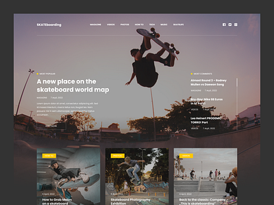 SKATEboarding blog template blog theme branding clean dark design extreme sports figma graphic design homepage news poland skateboarding theme ui ui designer user interface web webdesign website