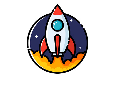 Rocket Launch cartoon flat design icon illustration line icon rocket launch rocket ship science space spaceship start startup
