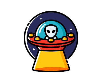 UFO cartoon flat design icon illustration line icon science space start ufo unidentified flying object