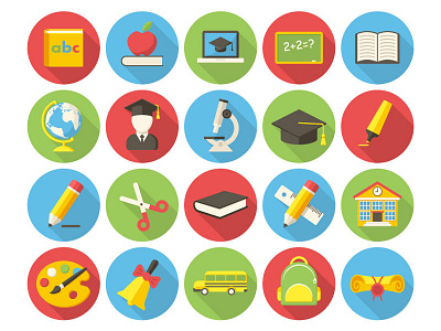 Education Icons book diploma education flat design graduate icon learning long shadows microscope school science university