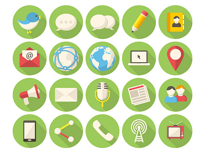 Media and Communication Icons communicaton contact email flat design icon internet long shadows meaphone media phone site web
