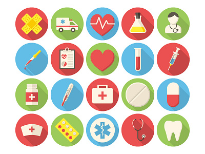 Medical Icons doctor first aid kit flat design heart long shadows medical medical report medicine star of life syringe tooth