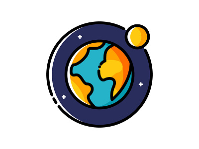 Earth And Moon cartoon earth flat design icon illustration moon outline planet science space star vector