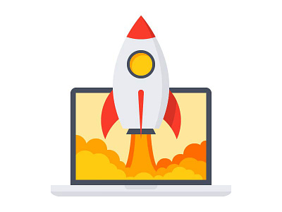 Startup business flat icon illustration laptop launch macbook rocket start up startup startup company vector