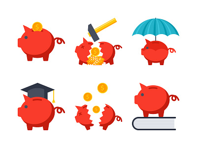 Piggy Bank 529 plan college savings plan crisis finance fintech flat icon icon insurance investment piggy bank safe investment savings