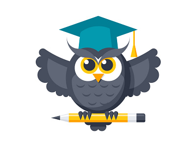 Owl cap education graduation icon knowledge owl pencil school vector wisdom