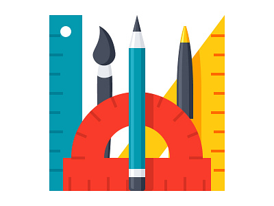 Tools brush drawing education icon line pen pencil protractor school tool triangle vector