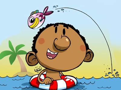 Boy with fish child fish illustration kids