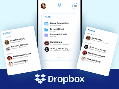 Dropbox for iOS card cloud dashboard design flat iphone ui ux
