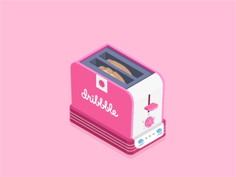 Hello Dribbble! bread debut first shot gif illustration isometric thank you toaster