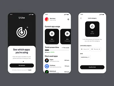 App usage concept analytics app app design clean components design minimal mobile product product design productivity productivity app screen time ui ux visual design