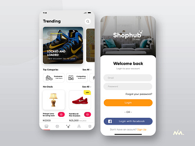 Shophub Stores android app concept design ecommerce homepage inspiration ios login login page navigation navigation bar product product design product page shoes sign up ui ux ux design