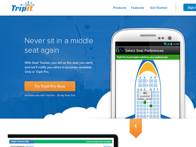 TripIt Seat Tracker LP android clouds landing page