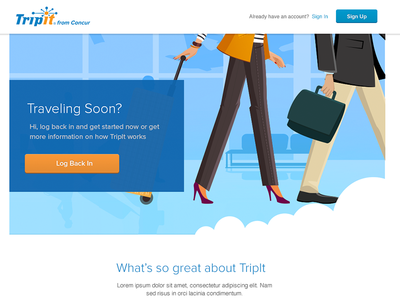 TripIt Illustration blue illustration landing page orange travel