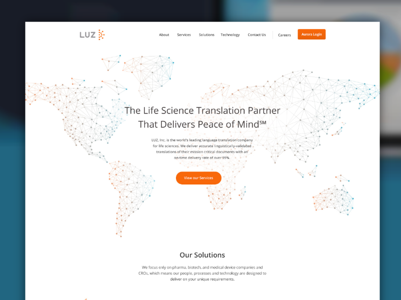 Translation Concept blue homepage made with invision orange translation website