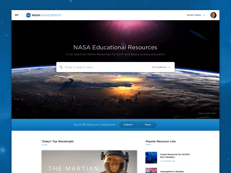 Nasa Wavelength blue earth education home page nasa profile resource search slide out space